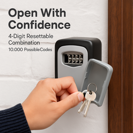 Key Lock Box with 4-Digit Resettable Code for Outdoors