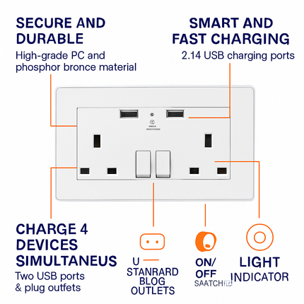Wall Outlet Charger for UK Power Socket - Multi-Port