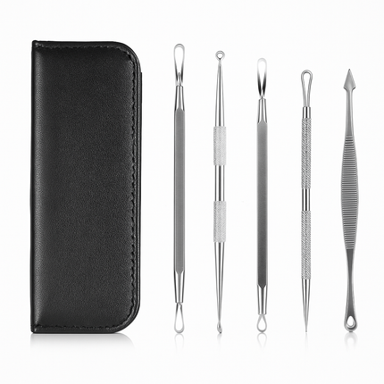 5 Pcs Blackhead Remover Kit Pimple Comedone Extractor Tool Set Stainless Steel Facial Acne Blemish Whitehead Popping Zit Removing for Nose Face Skin C