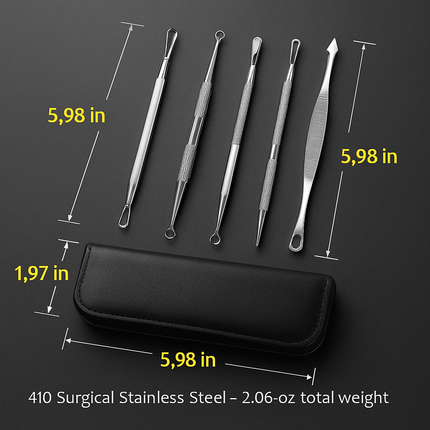 5 Pcs Blackhead Remover Kit Pimple Comedone Extractor Tool Set Stainless Steel Facial Acne Blemish Whitehead Popping Zit Removing for Nose Face Skin C