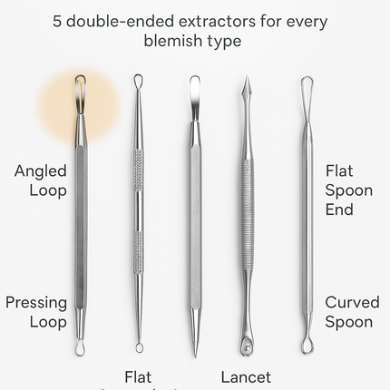 5 Pcs Blackhead Remover Kit Pimple Comedone Extractor Tool Set Stainless Steel Facial Acne Blemish Whitehead Popping Zit Removing for Nose Face Skin C