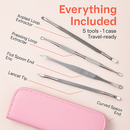 5 Pcs Blackhead Remover Kit Pimple Comedone Extractor Tool Set Stainless Steel Facial Acne Blemish Whitehead Popping Zit Removing for Nose Face Skin C