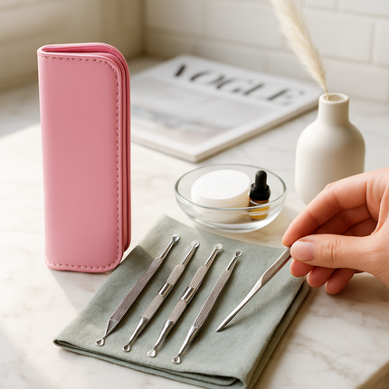 5 Pcs Blackhead Remover Kit Pimple Comedone Extractor Tool Set Stainless Steel Facial Acne Blemish Whitehead Popping Zit Removing for Nose Face Skin C