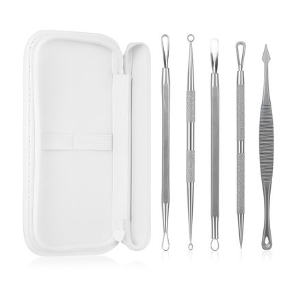 5 Pcs Blackhead Remover Kit Pimple Comedone Extractor Tool Set Stainless Steel Facial Acne Blemish Whitehead Popping Zit Removing for Nose Face Skin C
