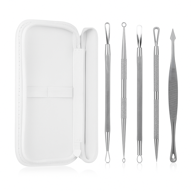 5 Pcs Blackhead Remover Kit Pimple Comedone Extractor Tool Set Stainless Steel Facial Acne Blemish Whitehead Popping Zit Removing for Nose Face Skin C