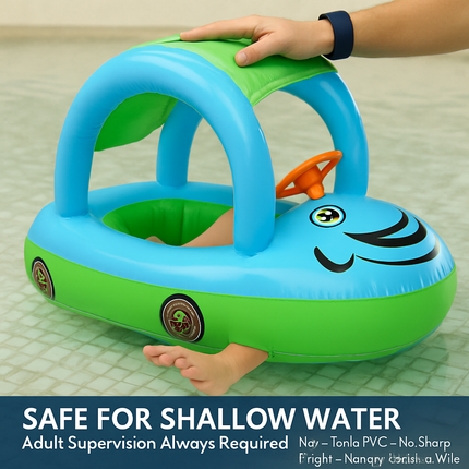 Car Shaped Baby Pool Float with Sun Canopy - 1-3 Year Old