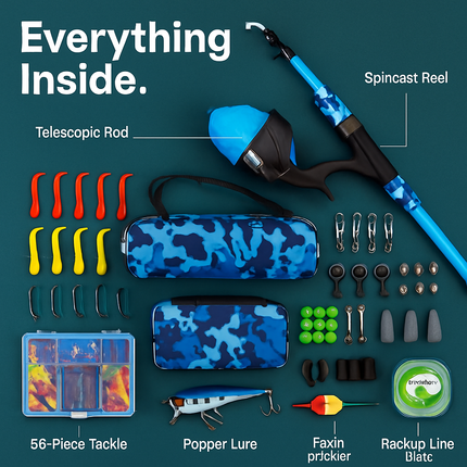 Kids Fishing Pole Set - Telescopic Rod & Spincast Reel Kit