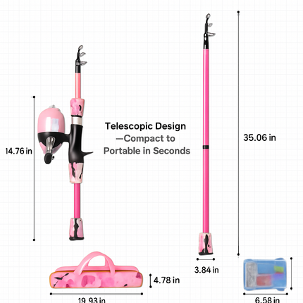 Kids Fishing Pole Set - Telescopic Rod & Spincast Reel Kit