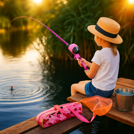 Kids Fishing Pole Set - Telescopic Rod & Spincast Reel Kit