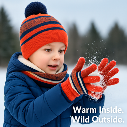 Kids Winter Knitted Hat Scarf Gloves 3-Piece Set