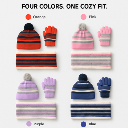 Kids Winter Knitted Hat Scarf Gloves 3-Piece Set