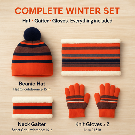 Kids Winter Knitted Hat Scarf Gloves 3-Piece Set