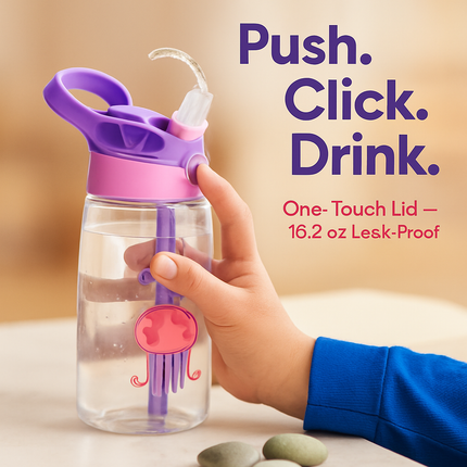 Leak-Proof Kids Water Bottle with Straw and Push Button
