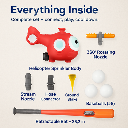 Water Sprinkler Baseball Helicopter Toy for Kids