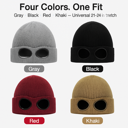 Knit Beanie Hat with Goggles for Cold Weather