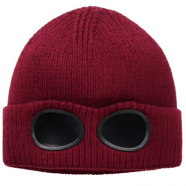 Knit Beanie Hat with Goggles for Cold Weather