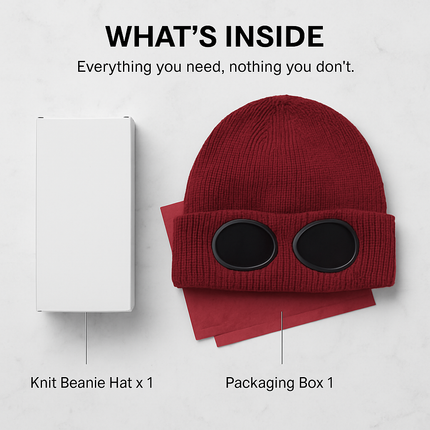 Knit Beanie Hat with Goggles for Cold Weather