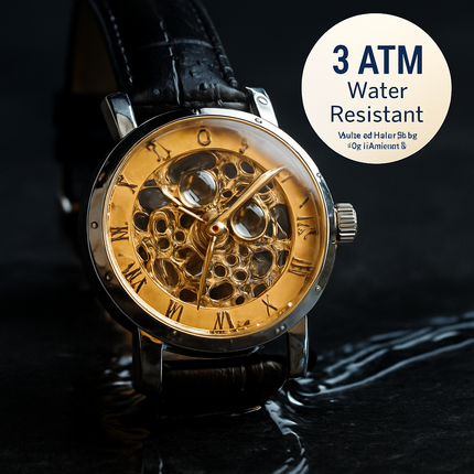 Gold Dial Skeleton Mechanical Watch – Hand-winding Leather