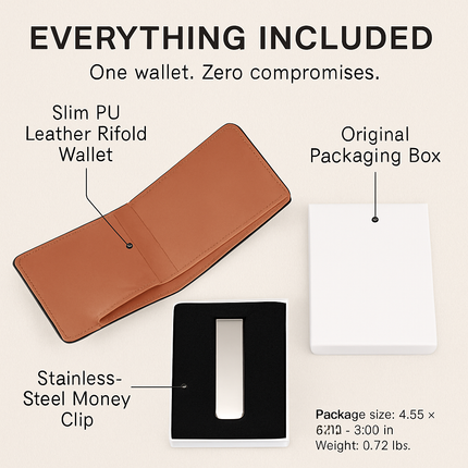 Unisex PU Leather Wallet RFID Blocking Slim Bifold Credit Card Holder with Money Clip