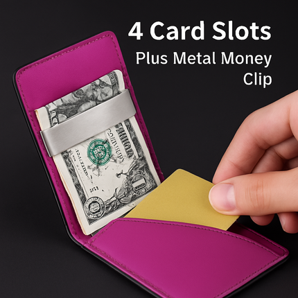 Unisex PU Leather Wallet RFID Blocking Slim Bifold Credit Card Holder with Money Clip