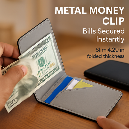 Unisex PU Leather Wallet RFID Blocking Slim Bifold Credit Card Holder with Money Clip