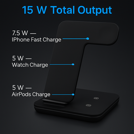 3-in-1 Wireless Charger Stand with 15W Fast Charging