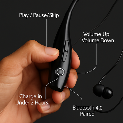 iNOVA Wireless Sports Stereo Hands Free Headset for Phone and Tablet in Black