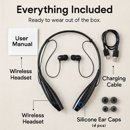 iNOVA Wireless Sports Stereo Hands Free Headset for Phone and Tablet in Black