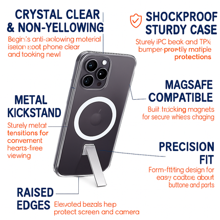 Metal Kickstand Clear Case for iPhone – MagSafe Ready
