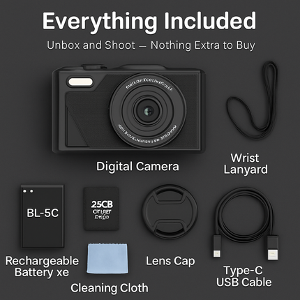 5K 75MP Digital Camera for Photography Anti-Shake WiFi Vlogging Video Camera with 9 Shooting Modes 18X Zoom Fill Light Webcam Function 2 Batteries 32G