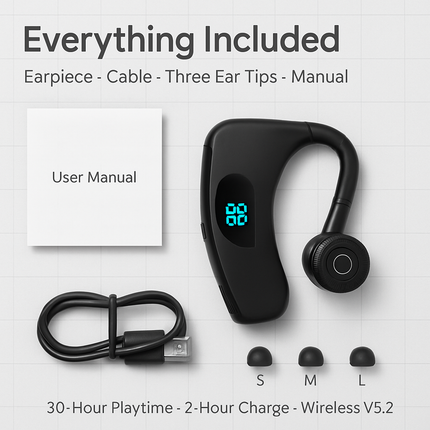 Wireless Earpiece with Hook for Hands-Free Calls
