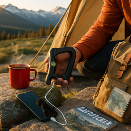 2200mAh Power Bank w/Emergency Flashlight Compass Carabiner-Shaped Hiking Camping Use