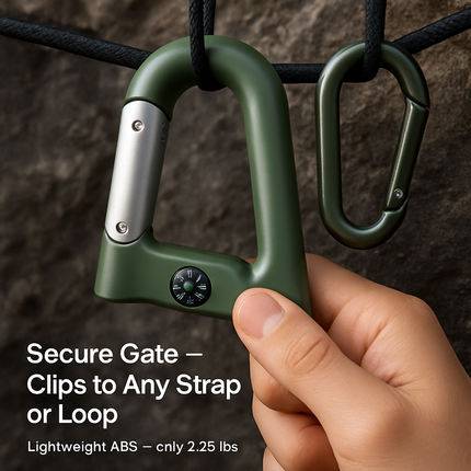 2200mAh Power Bank w/Emergency Flashlight Compass Carabiner-Shaped Hiking Camping Use