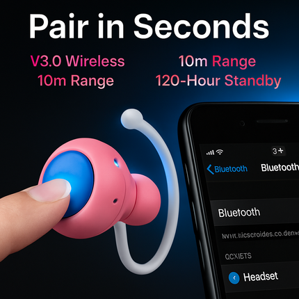 Mini Stereo Wireless Headset Pink Color for Hands-Free Calls