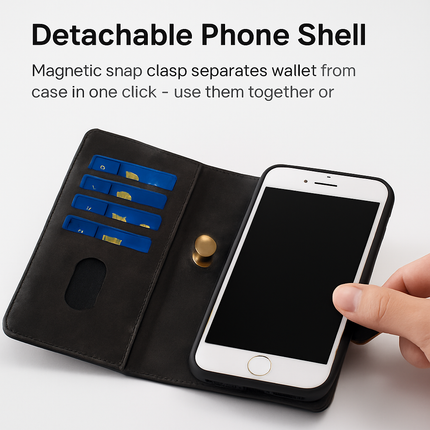 Wallet Case with Detachable Phone and Card Wallet