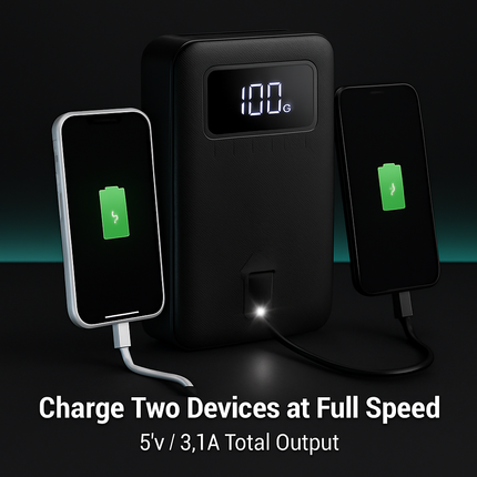 Portable Power Bank with Dual USB Ports and LCD