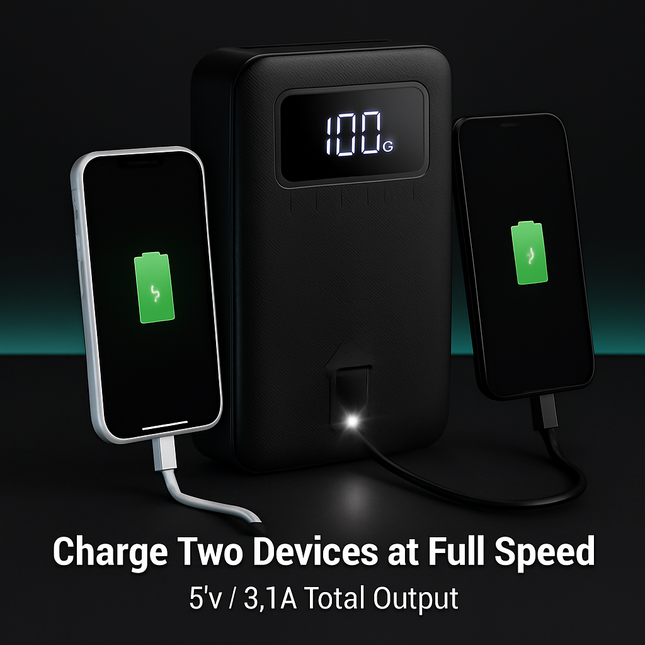 Portable Power Bank with Dual USB Ports and LCD