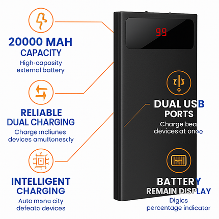 Ultra-thin Power Bank with Dual USB Ports & LCD