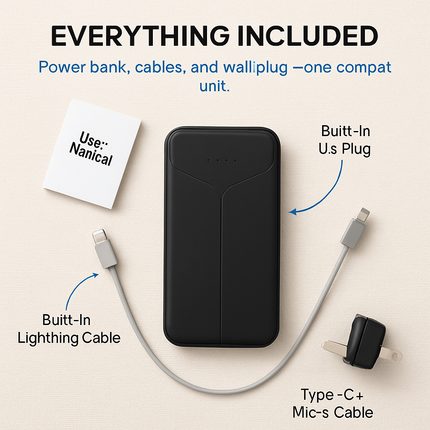 Power Bank Portable Charger with Built-in Cables