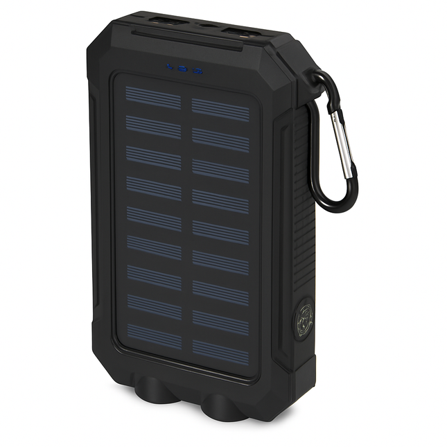Solar Power Bank with Dual USB Ports and Compass