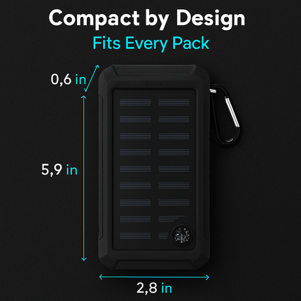 Solar Power Bank with Dual USB Ports and Compass