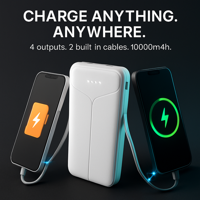 Power Bank Portable Charger with Built-in Cables