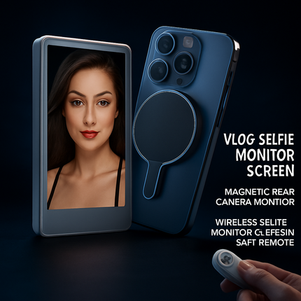 Vlog Selfie Monitor Screen Magnetic Rear Camera Phone Monitor Wireless Selfie Monitor Screen with 33FT Remote for Vlog Live Stream Compatible with IOS