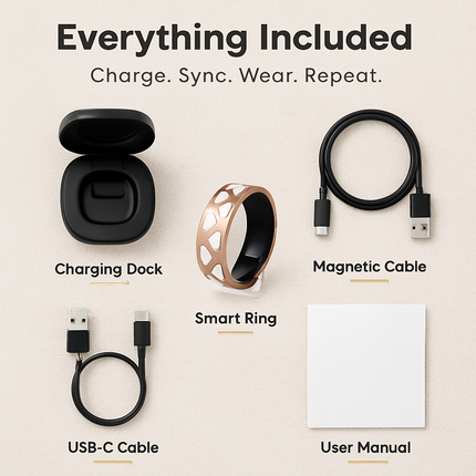 Smart Ring Health Tracker Fitness/Sleep/Stress/HRV Tracker with Charging Case Magnetic Charging Cable for Women & Men Compatible with iOS & Android 7-