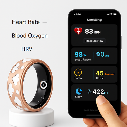 Smart Ring Health Tracker Fitness/Sleep/Stress/HRV Tracker with Charging Case Magnetic Charging Cable for Women & Men Compatible with iOS & Android 7-
