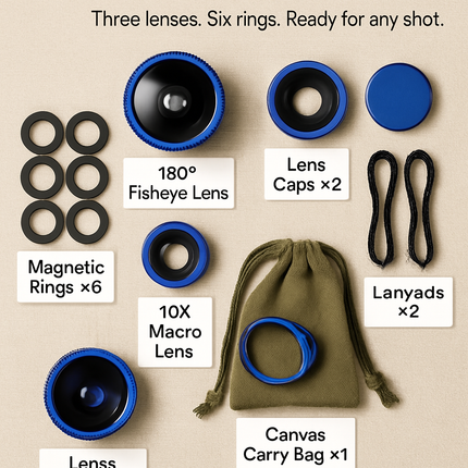 Phone Camera Lens Kit Magnetic 180°Fisheye Lens 0.67xWide Angle 10X Macro Lens for iPhone X /8/7/6s Samsung Galaxy S10/S9