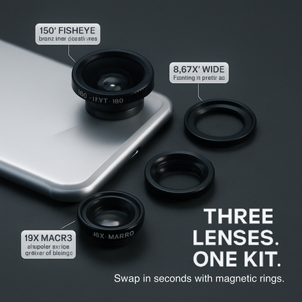 Phone Camera Lens Kit Magnetic 180°Fisheye Lens 0.67xWide Angle 10X Macro Lens for iPhone X /8/7/6s Samsung Galaxy S10/S9