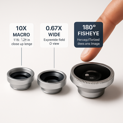Phone Camera Lens Kit Magnetic 180°Fisheye Lens 0.67xWide Angle 10X Macro Lens for iPhone X /8/7/6s Samsung Galaxy S10/S9