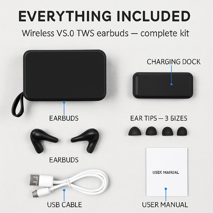 True Wireless Earbuds with Magnetic Charging Dock