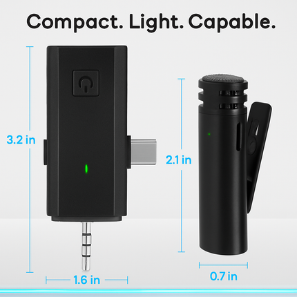 Wireless Clip-On Microphone with 3-in-1 Receiver – 2 Pack